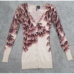 Charlotte Tarantola Sweater Womens XS Cardigan Floral Crystal Buttons Fitted